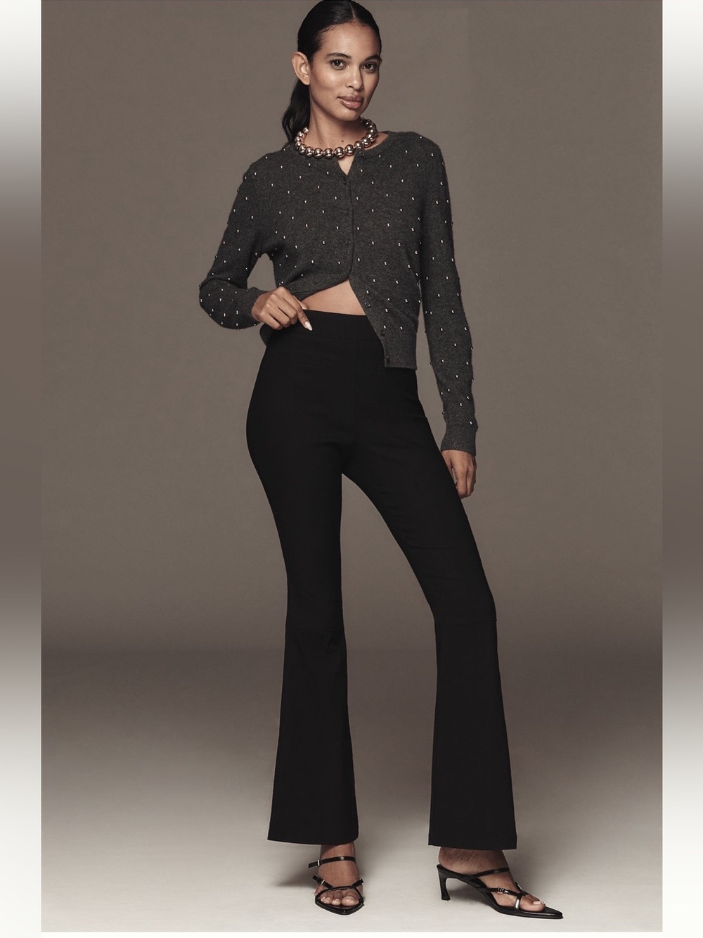 Anthro Sz S Tall NWT “magic fabric” elastic waist/side zip high rise flare pant